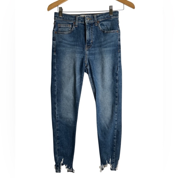 Topshop Women’s Jamie Blue Distressed Hem Jeans - Picture 1 of 7